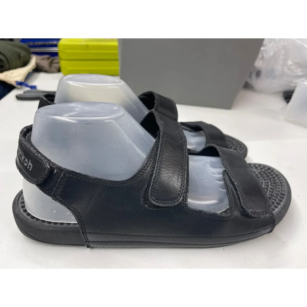 Kenkoh Massage Sandals Mens 11 Black Leather Reflexology Strappy Slides 2312